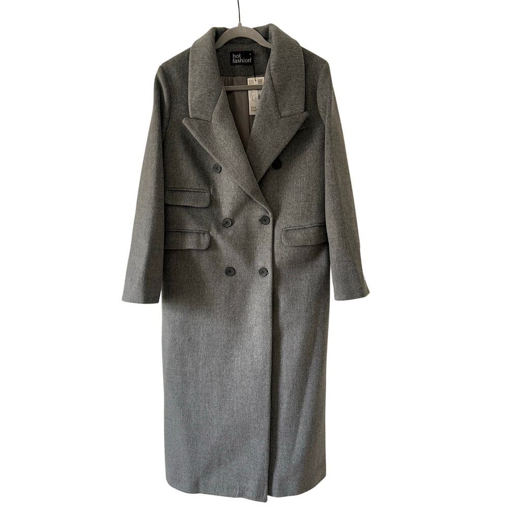 NWT Hot Fashion Gray Long Wool Blend Coat Double Breasted Maxi Coat M - Picture 5 of 11